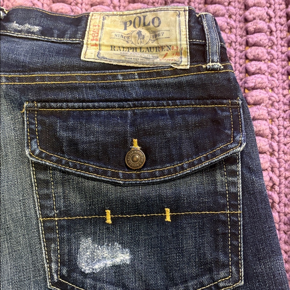 Polo Ralph Lauren Dark Wash Denim Jeans - Yellow Stitch 32x 32 Rn41381 cotton - Picture 7 of 11